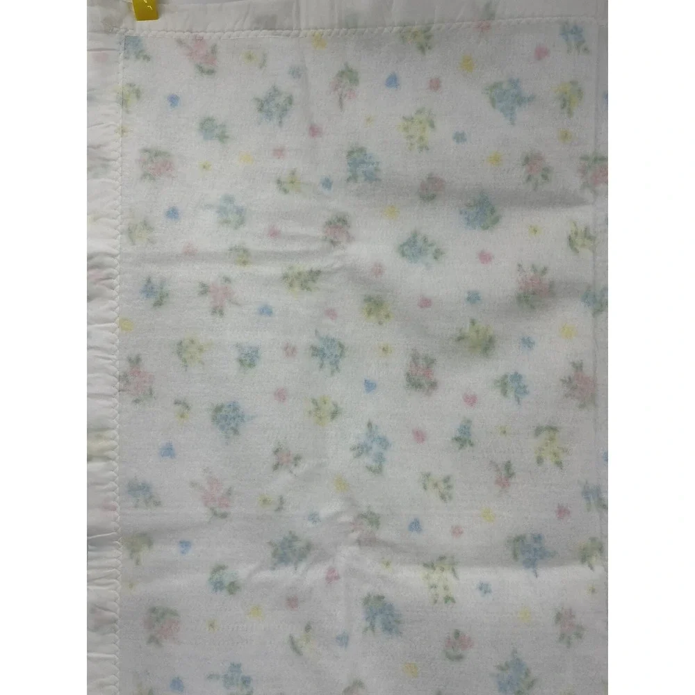 Vintage Chatham Baby Blanket Satin Trim Fleece Hearts Flowers Floral 40 x 44